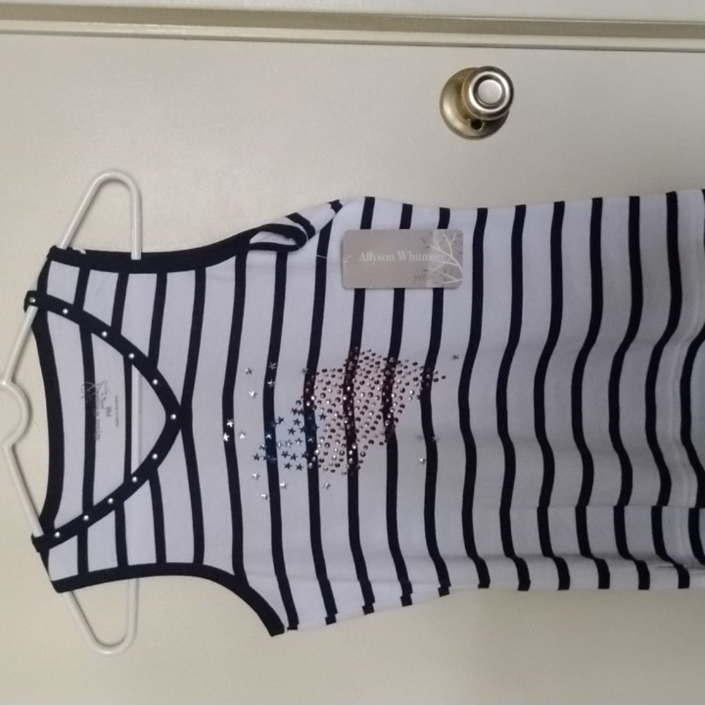 Navy Blue& White Flag Studded Cotton Polyester Sleeveless Top